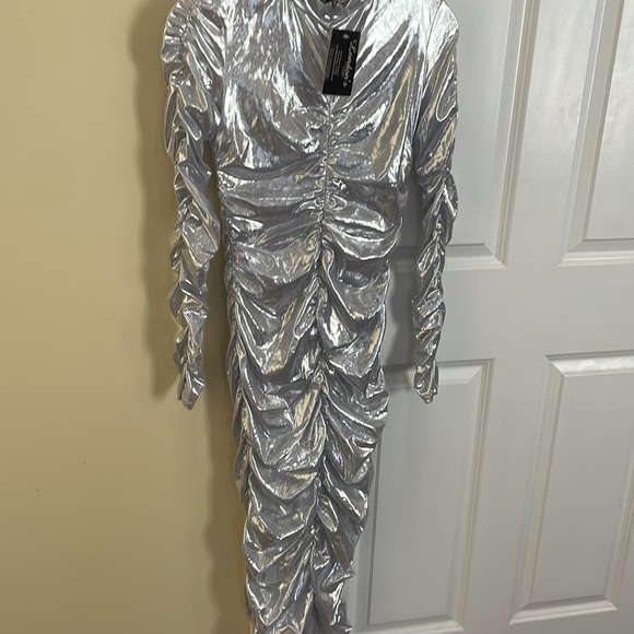 NWT silver Ruch Dress - Picture 2 of 7